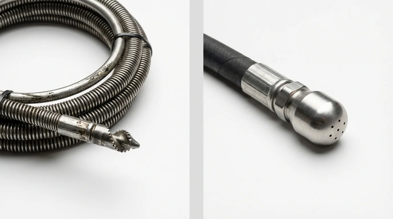 Drain snake cable and hydro jetting nozzle used for drain cleaning in Mount Holly, NJ