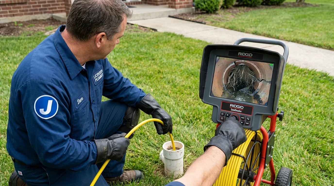 Sewer camera inspection being performed by Johns Plumbing LLC in Mount Holly