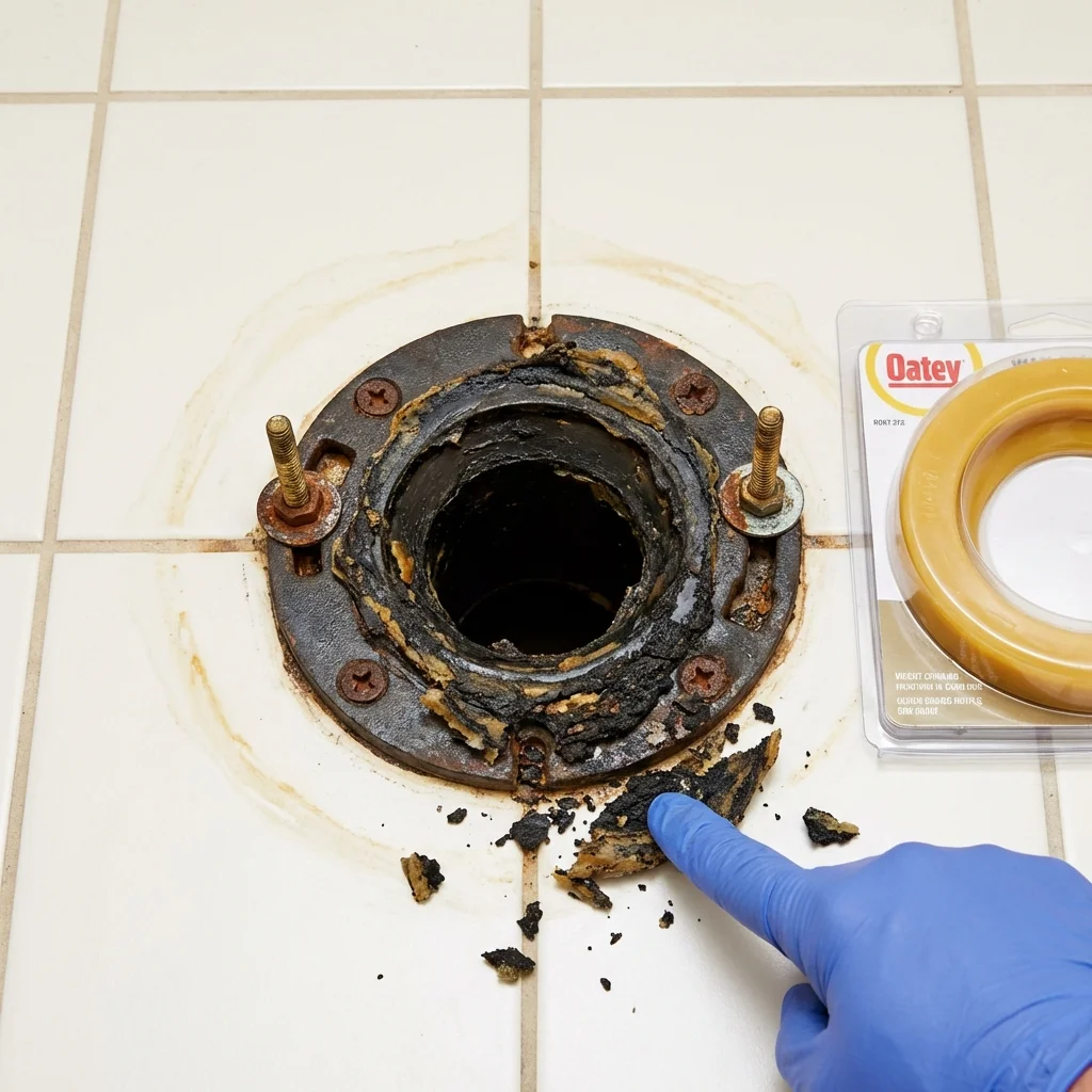 Failed wax ring showing water seepage at the base of a toilet in a Mount Holly, NJ home