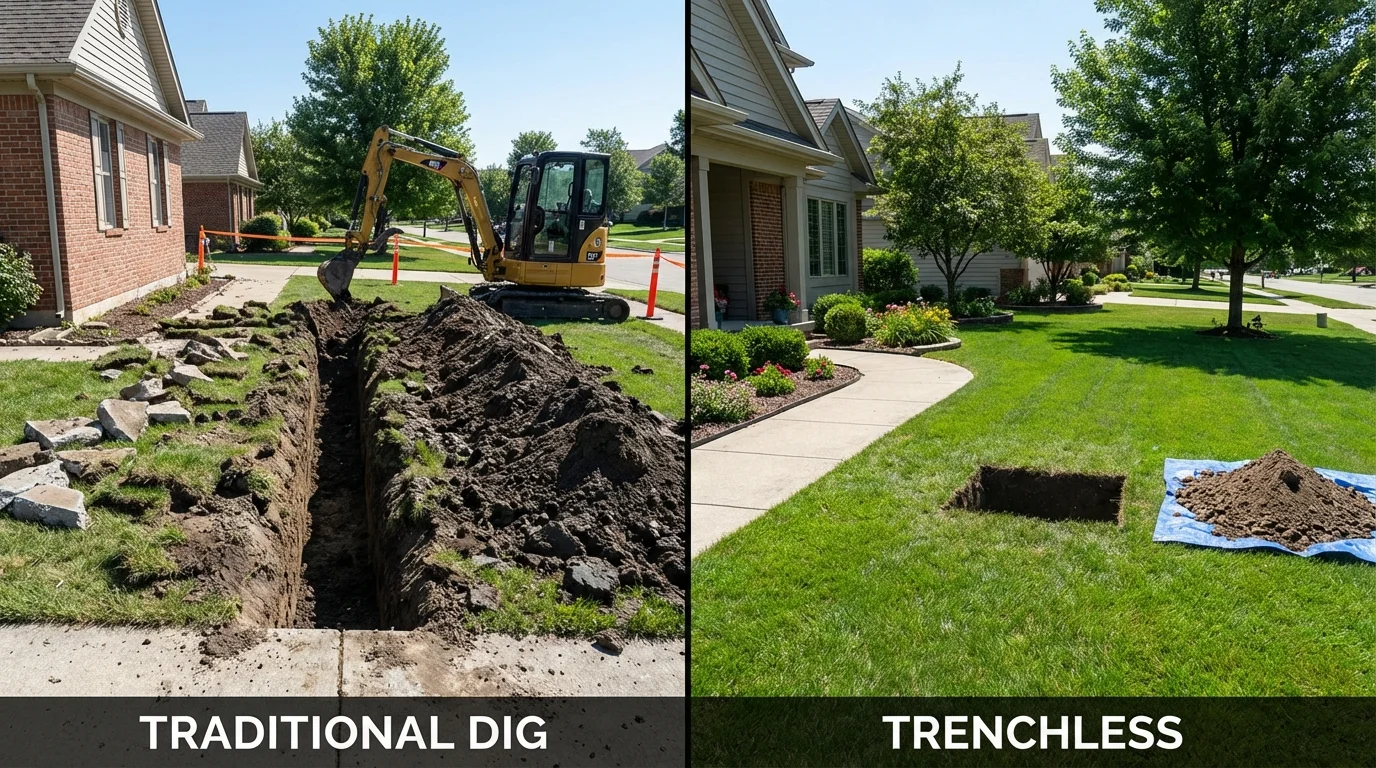 Trenchless sewer repair with minimal yard damage versus traditional excavation in Mount Holly, NJ